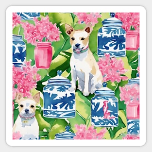 Terriers, cherry blossom, and chinoiserie jars Sticker